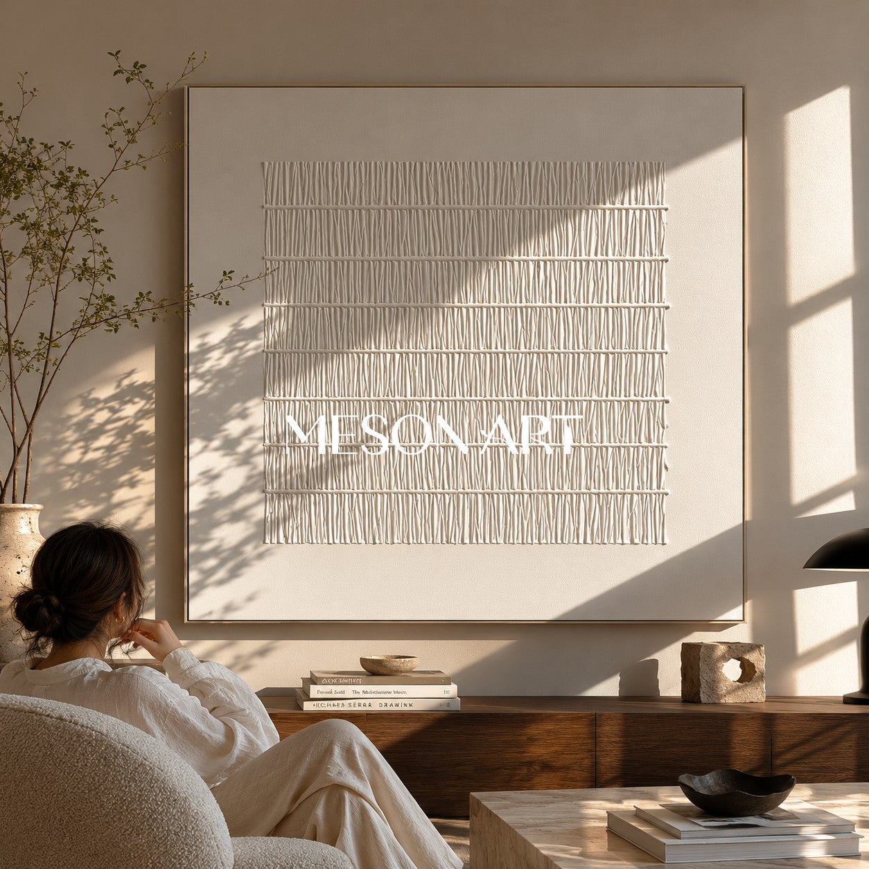 White 3D Plaster Wall Art Wabi-Sabi Wall Art White 3D Minimalism texture Abstract Painting