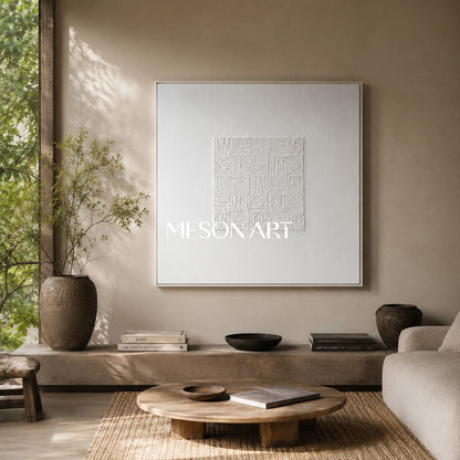 White 3D Textured Wall Art White 3D Plaster Art White Textured Acrylic Abstract Canvas Painting