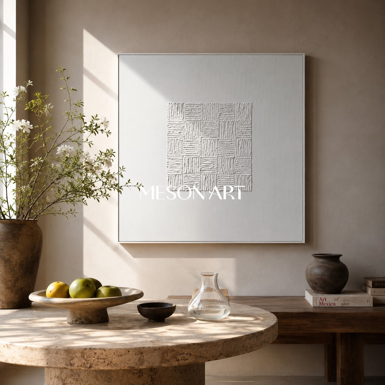 White 3D Textured Wall Art White 3D Plaster Art White Textured Acrylic Abstract Canvas Painting