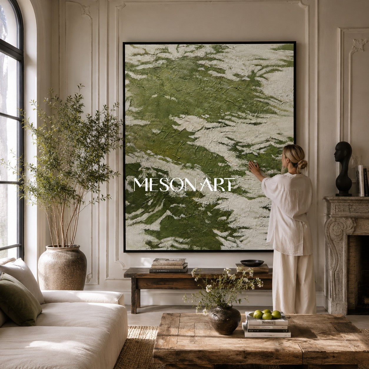 Green 3D Textured Acrylic Abstract Painting Green Minimalist Abstract Art Green Textured Wall Art