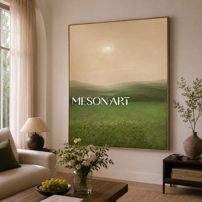 Large Green Landscape Oil Painting Large Green Landscape Textured Canvas Art Wabi-Sabi Art