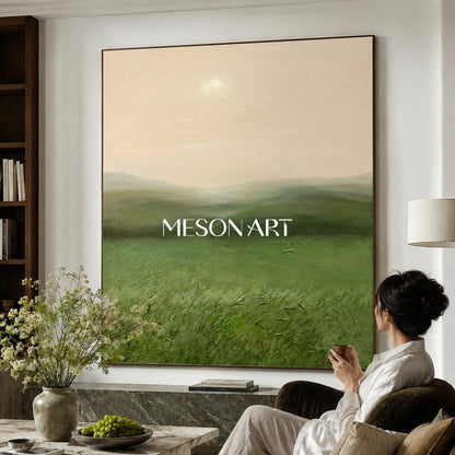 Large Green Landscape Oil Painting Large Green Landscape Textured Canvas Art Wabi-Sabi Art