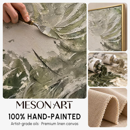 Large Green 3D Textured Acrylic Abstract Painting Green 3D Minimalist Abstract Art WabiSabi Wall Art