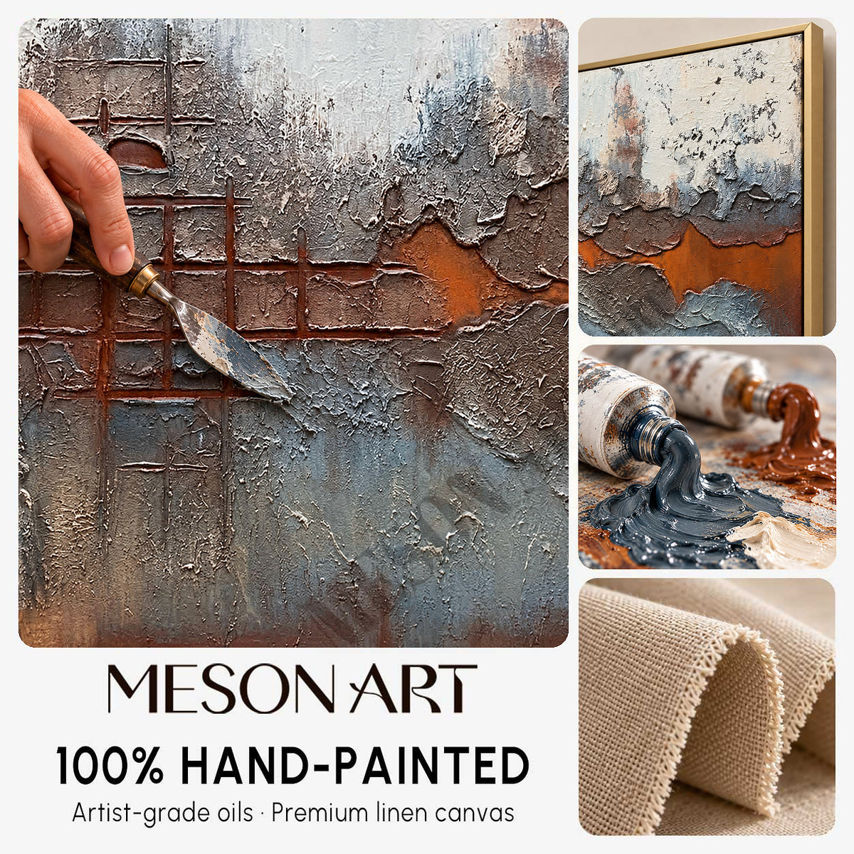 Brown and Blue Abstract Art Canvas for Sale Brown and Blue Minimalist Painting Wabi-Sabi Wall Art
