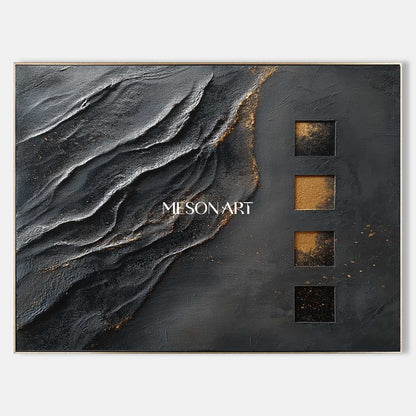 Buy Black and Gold Textured Abstract Art for Living Room or Entryway