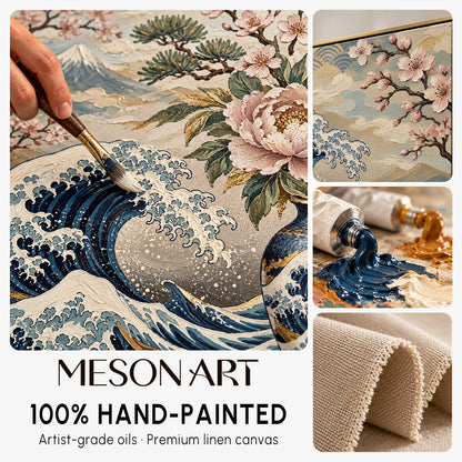 Contemporary Ukiyo-E Wall Art With Waves Cranes And Cherry Blossoms For Living Room Decor