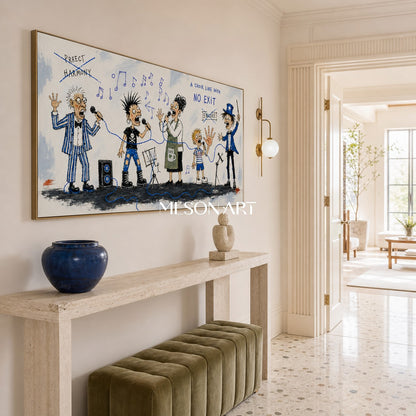Blue And Black Graffiti Figurative Art Panoramic Music Performance Wall Decor For Living Room By Mesonart