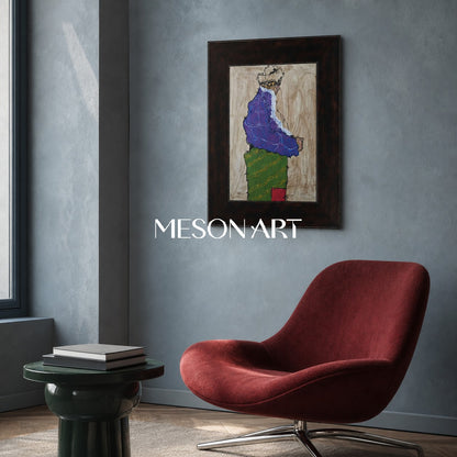 Pittura figurativa astratta moderna con tonalità di viola e verde per l'arredamento del soggiorno