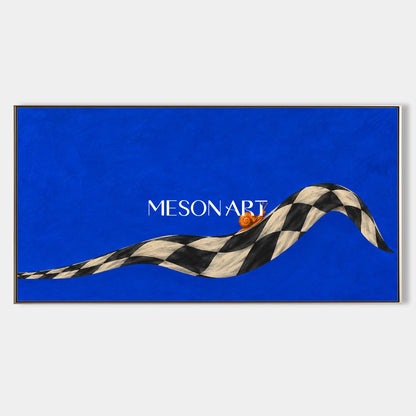 Blue And Black Surrealism Snail Painting Panoramic Wall Art For Living Room Original Artwork By Mesonart
