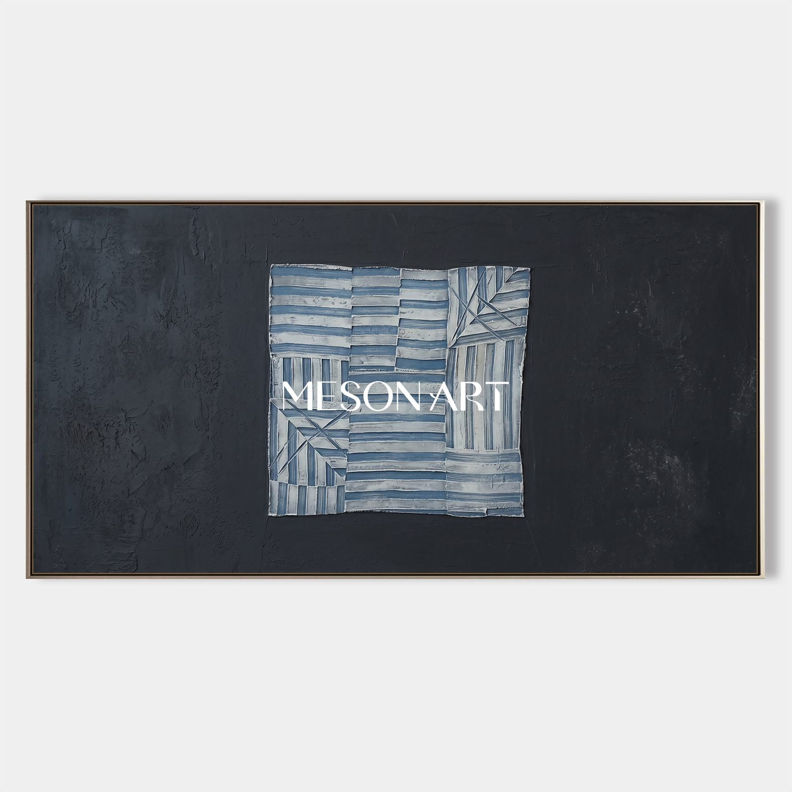 Navy Blue Abstract Art Painting With Smooth Texture For Modern Living Room Decor