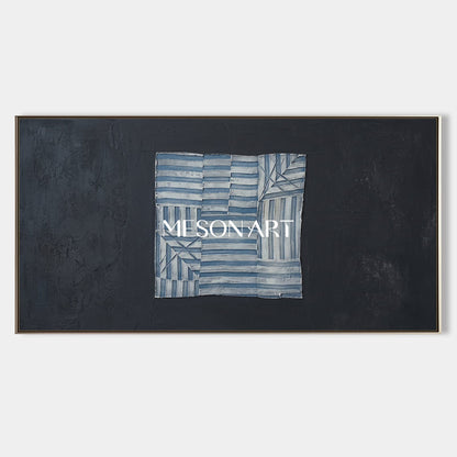 Navy Blue Abstract Art Painting With Smooth Texture For Modern Living Room Decor
