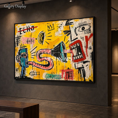 Yellow And Red Abstract Painting Neo Expressionist Street Art Rectangular Wall Decor For Living Room By Mesonart