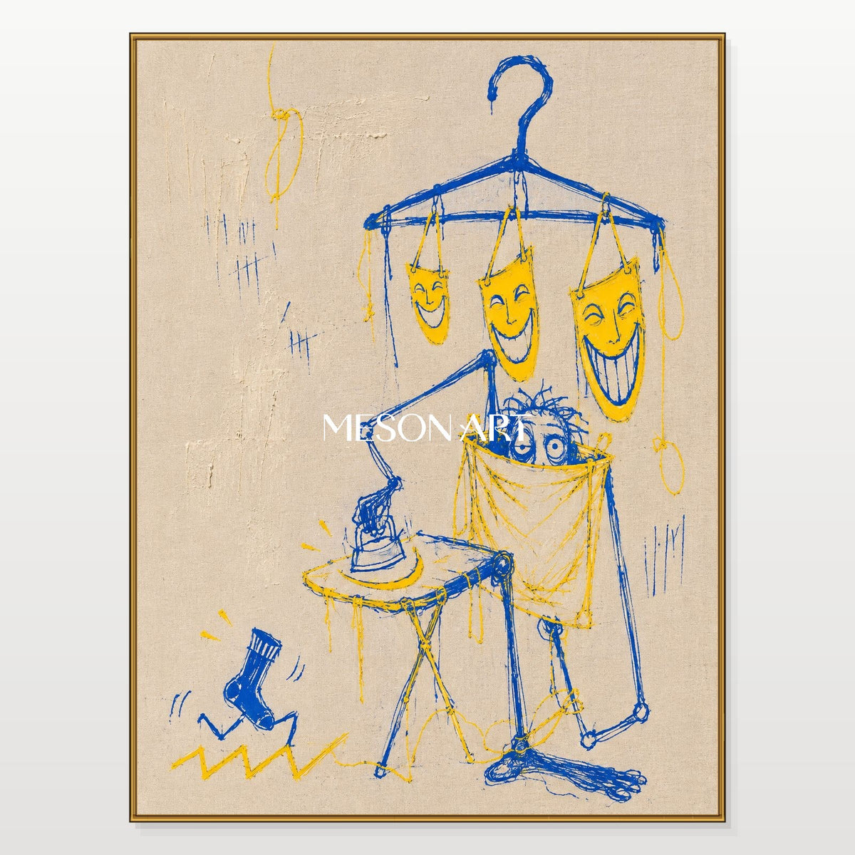 Blue And Yellow Abstract Graffiti Painting Modern Street Wall Art Rectangular Canvas By Mesonart