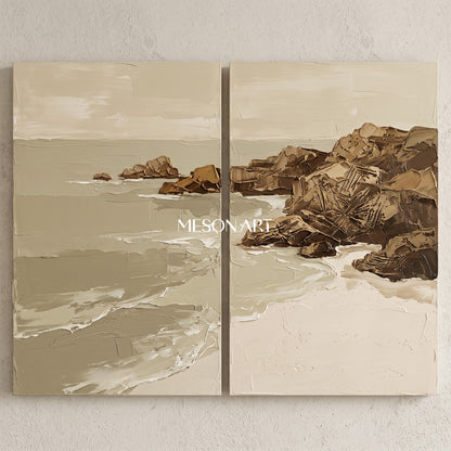 Beige And Brown Abstract Landscape Painting Rectangular Wall Art For Living Room Original Artist By Mesonart