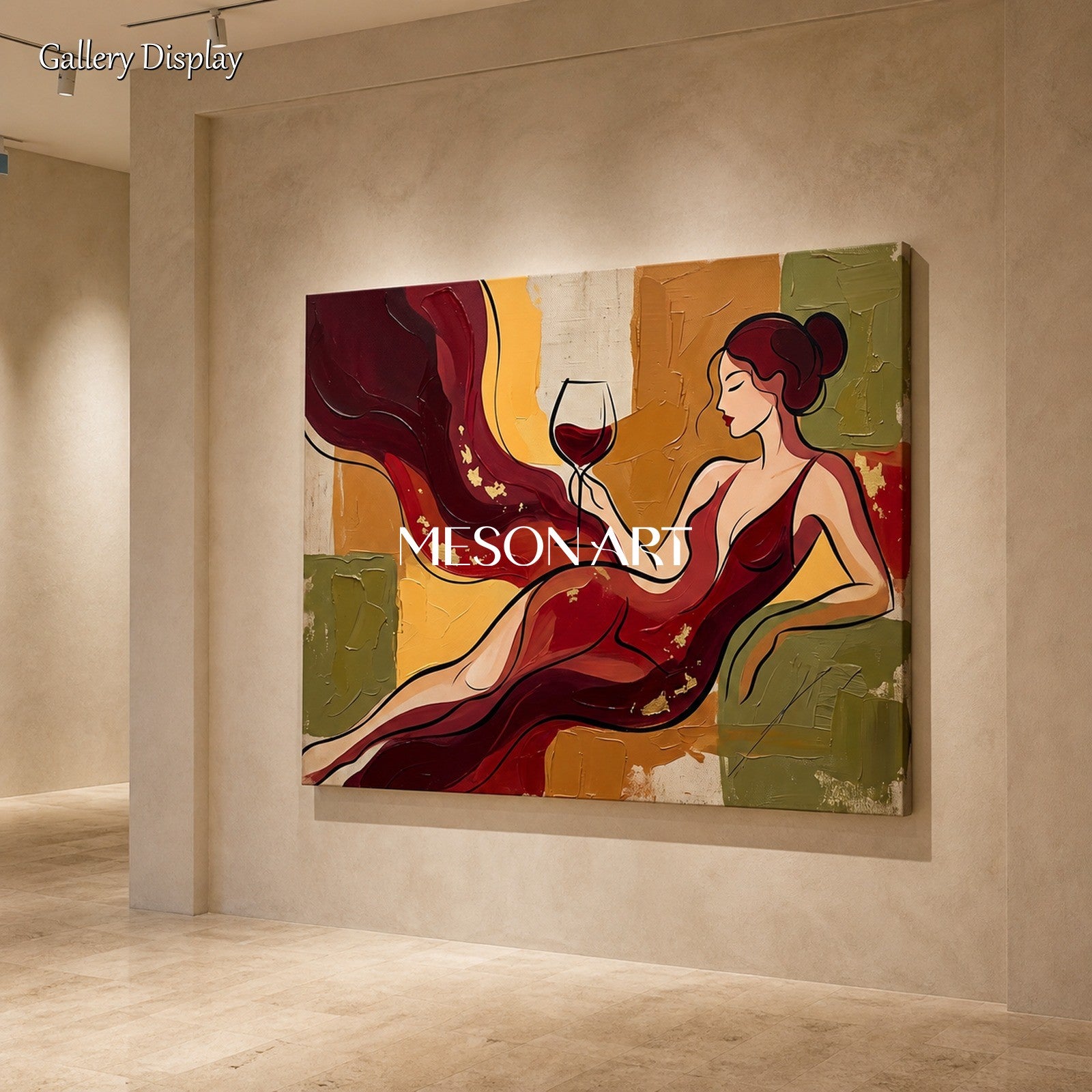 Red And Gold Painting Contemporary Art Wine Culture Original Artist Rectangular Wall Art For Dining Room By Mesonart