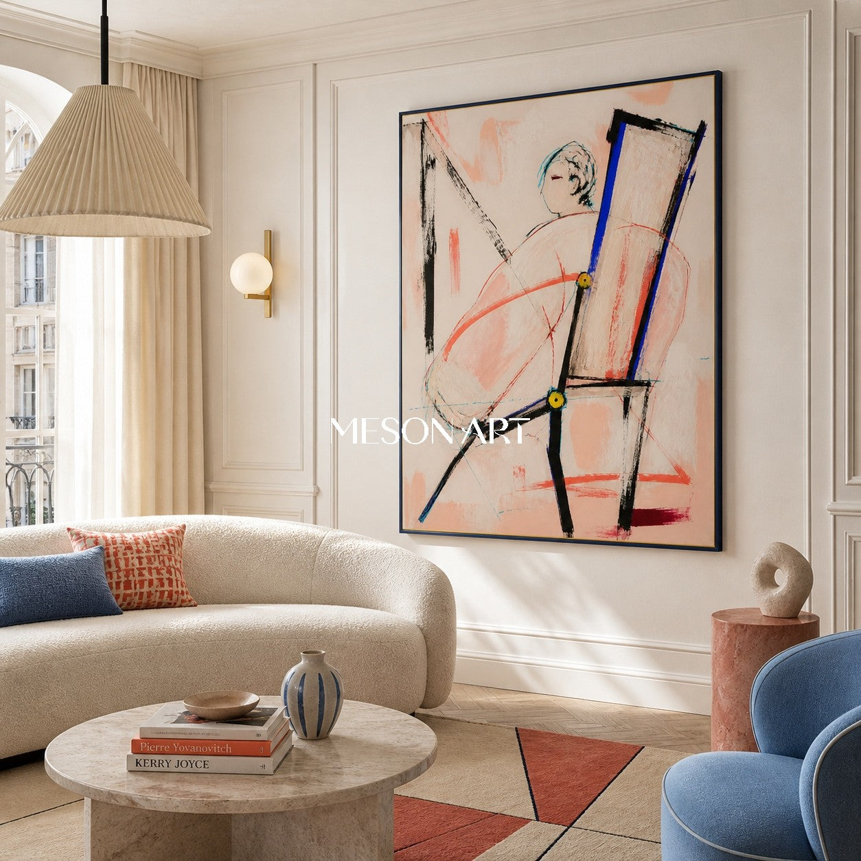 Pink And Black Expressionist Modern Figurative Abstract Art Rectangular Wall Decor For Living Room By Mesonart