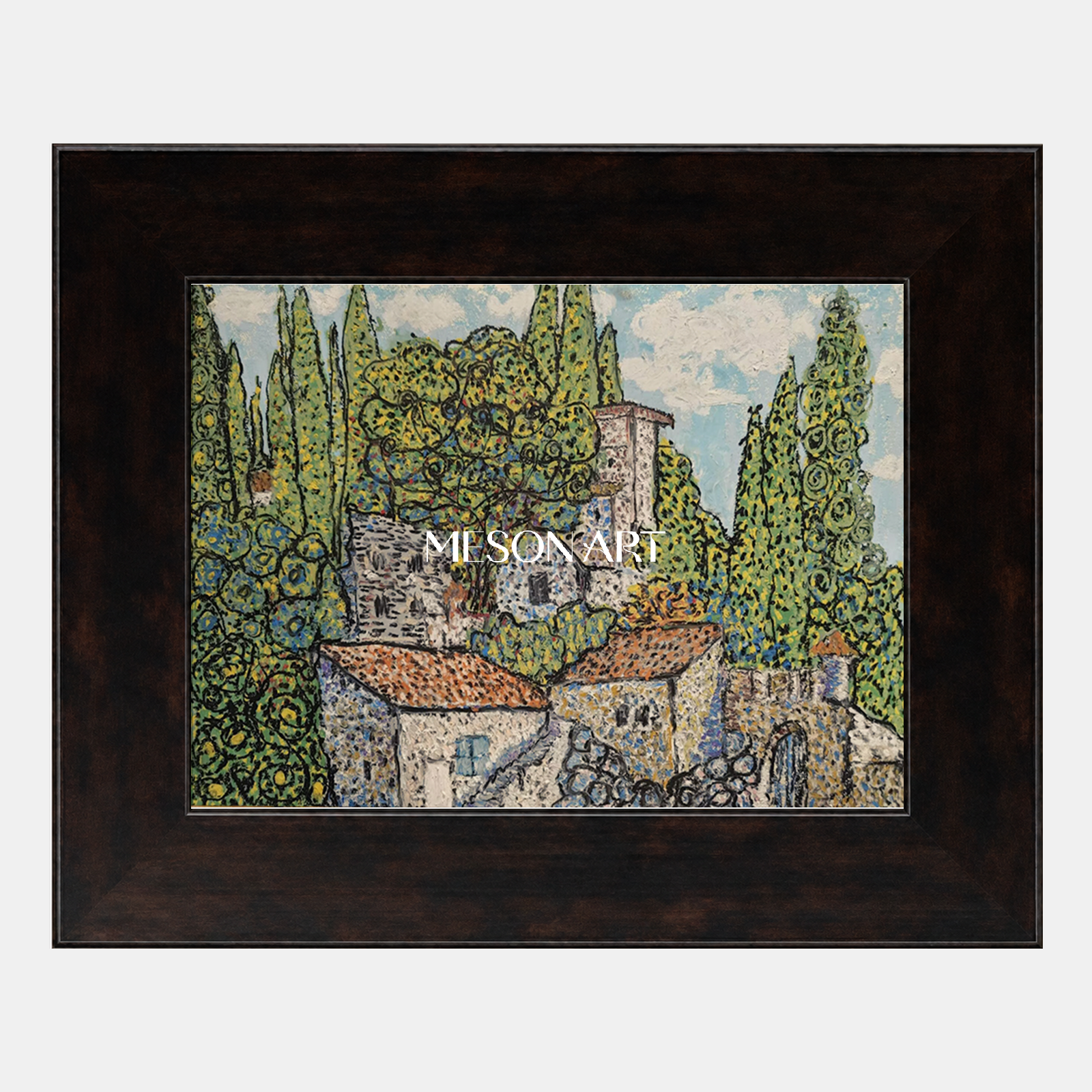 Abstract Landscape Oil Painting With Green And Blue Tones For Modern Home Decor