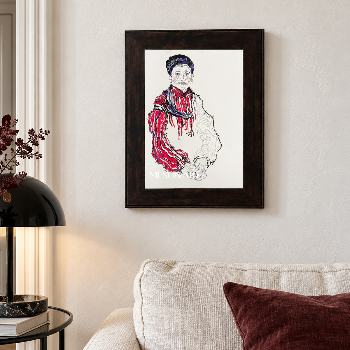 Red And Black Abstract Portrait Painting Modern Art Rectangular Wall Decor For Living Room By Mesonart