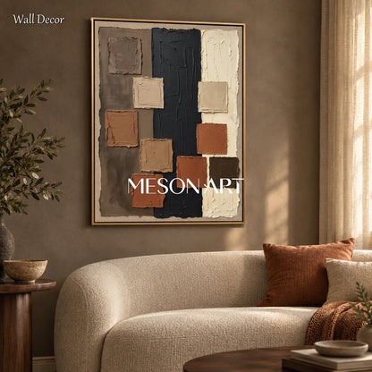 Brown And Black Wabi-Sabi Abstract Rectangular Wall Art Original Artist Hand Painted By Mesonart