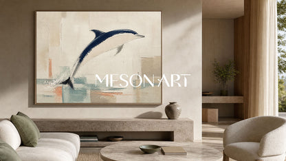Minimalist Dolphin Painting For Modern Coastal Living Room And Bedroom Wall Art Decor