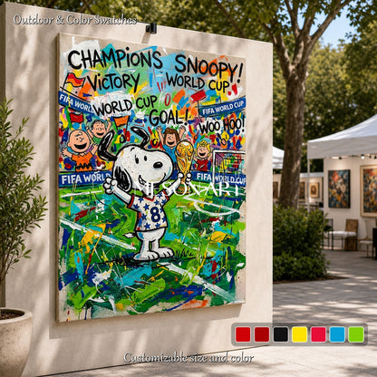Snoopy World Cup Victory Painting For Kids Room And Living Space Pop Art Decor
