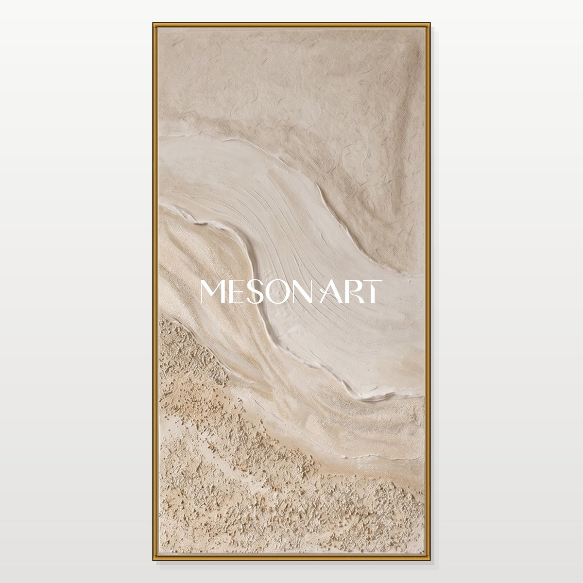 Beige And White Natural Beach Texture Painting Panoramic Wall Art For Living Room By Mesonart