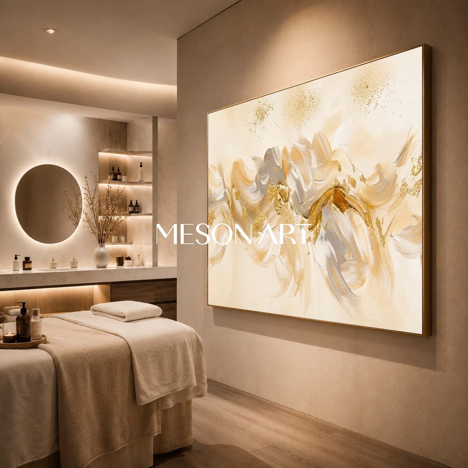 Luxury Abstract Art With Gold Leaf For Modern Living Room Decor