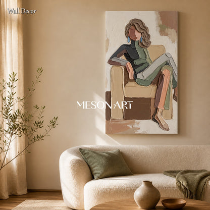 Beige And Black Modern Figurative Painting Panoramic Wall Art For Living Room Original Artist By Mesonart