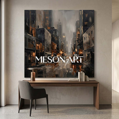 Abstract City Plaster Art With Textured Relief For Modern Living Room And Executive Office Decor