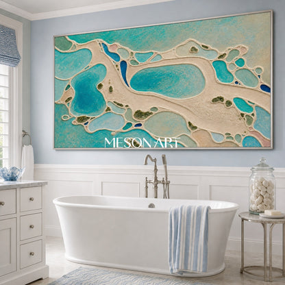 Turquoise Lagoon Abstract Art With Fluid Texture For Coastal Living Room