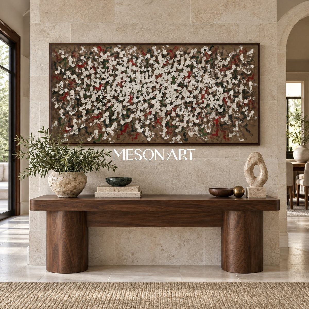 Brown And White Abstract Art Panoramic Wabi-Sabi Impasto Palette Knife Original Artwork By Mesonart