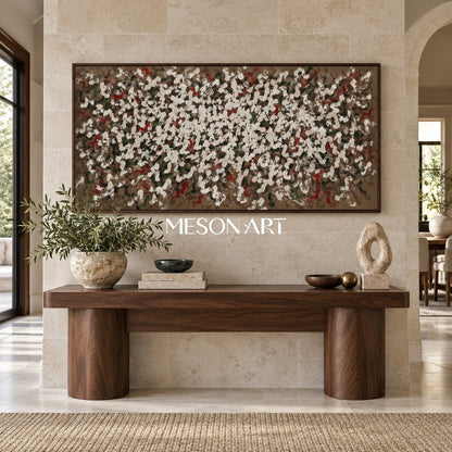 Brown And White Abstract Art Panoramic Wabi-Sabi Impasto Palette Knife Original Artwork By Mesonart