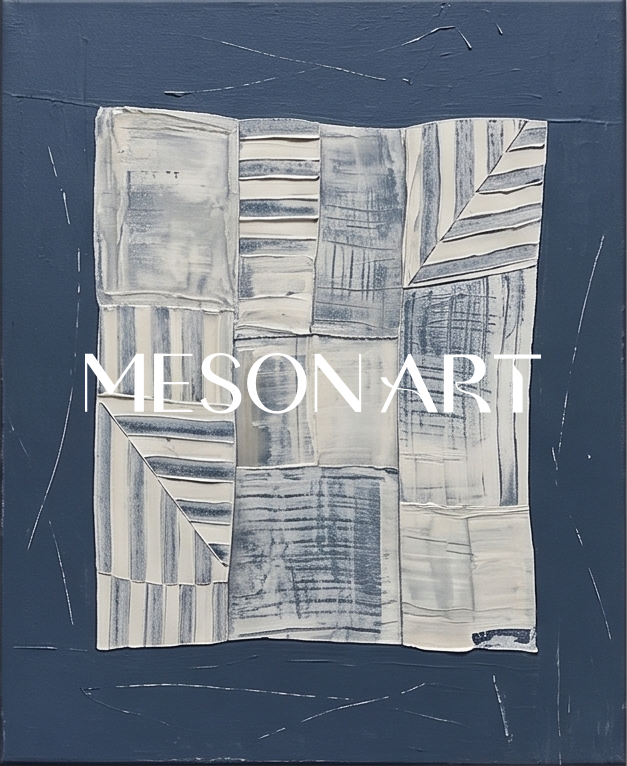 Navy Blue Abstract Triptych Wall Art Set Of Three Geometric Paintings For Modern Home Decor