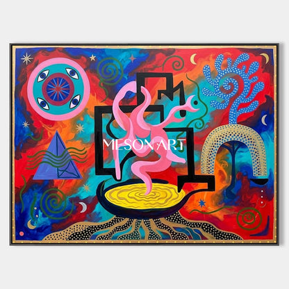 Surrealist Abstract Art With Bold Colors And Fluid Forms For Eclectic Living Rooms