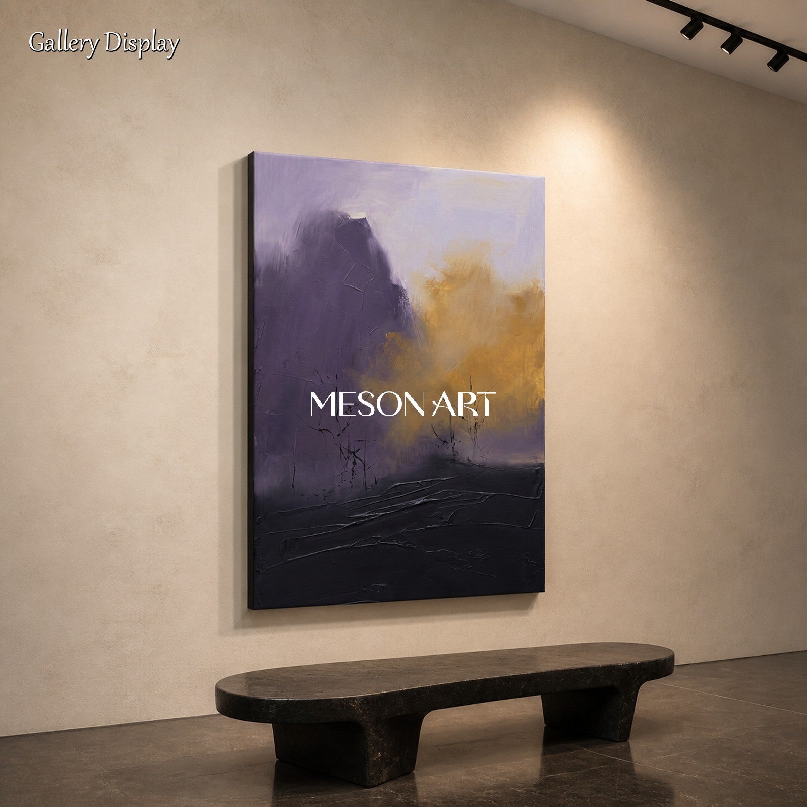 Purple And Gold Abstract Landscape Painting Rectangular Wall Art Modern Contemporary Original Artist By Mesonart