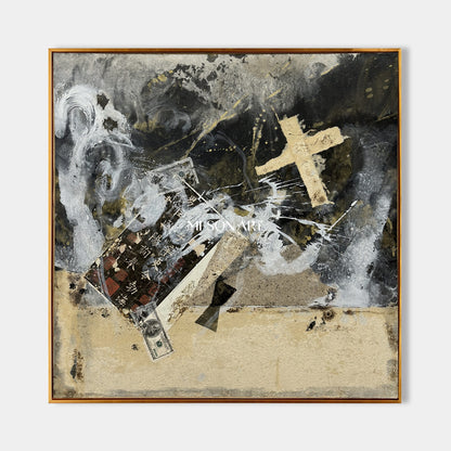 Black And Gold Painting Abstract Modern Textured Mixed Media Original Artist Square Wall Art For Living Room By Mesonart