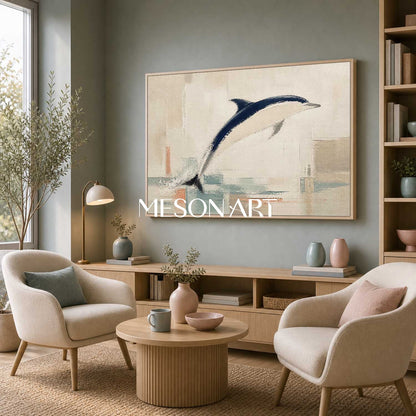 Minimalist Dolphin Painting For Modern Coastal Living Room And Bedroom Wall Art Decor