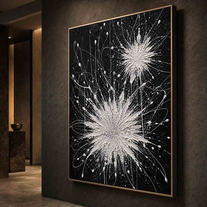 Abstract Black White Explosion Art For Modern Living Room Entryway Executive Office