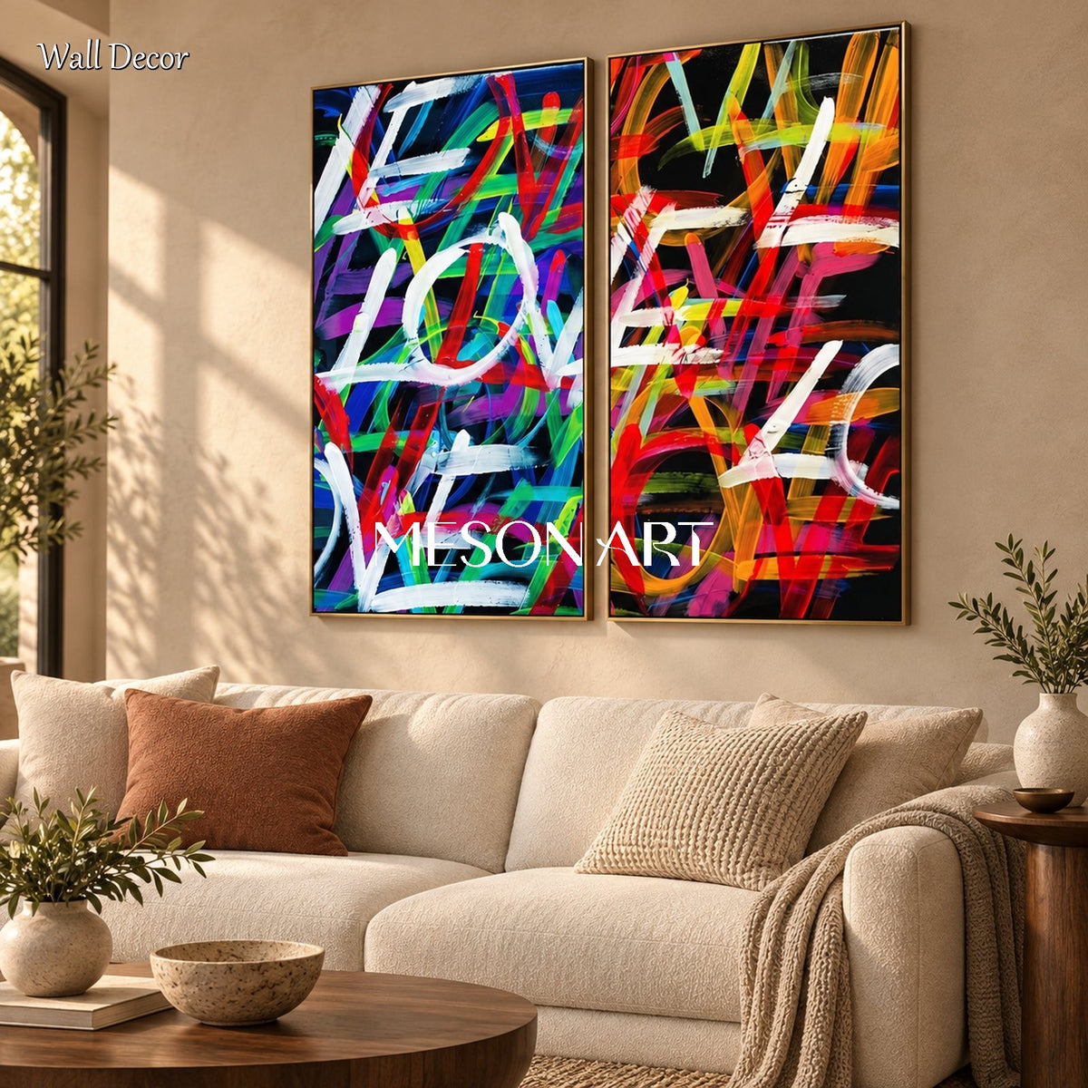Black And Red Graffiti Art Rectangular Wall Decor Original Artist Hand Painted Love Painting For Living Room By Mesonart