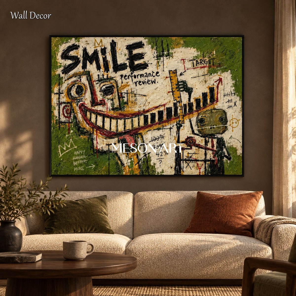 Green And Black Graffiti Painting Contemporary Textured Canvas Wall Art Rectangular Statement Piece For Living Room By Mesonart