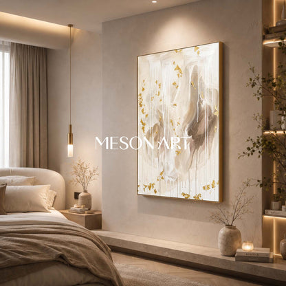 Minimalist Abstract Art With Gold Leaf And Fluid Texture For Modern Home Decor