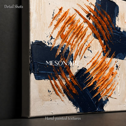 Blue And Orange Abstract Pollock Inspired Square Painting By Artist Wall Art For Living Room By Mesonart