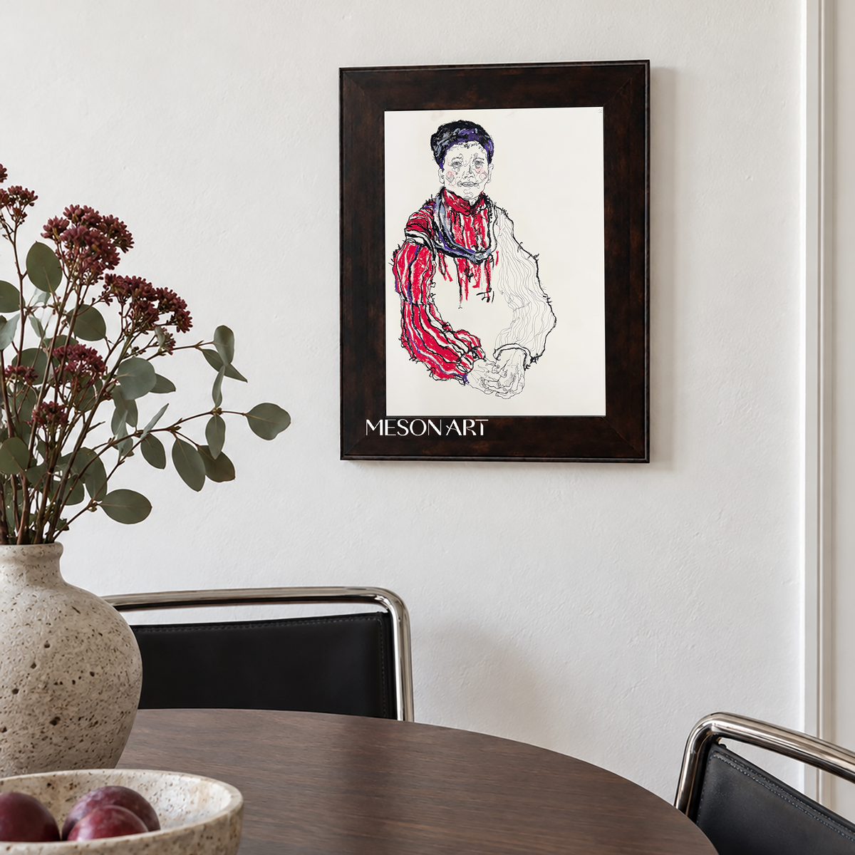 Red And Black Abstract Portrait Painting Modern Art Rectangular Wall Decor For Living Room By Mesonart