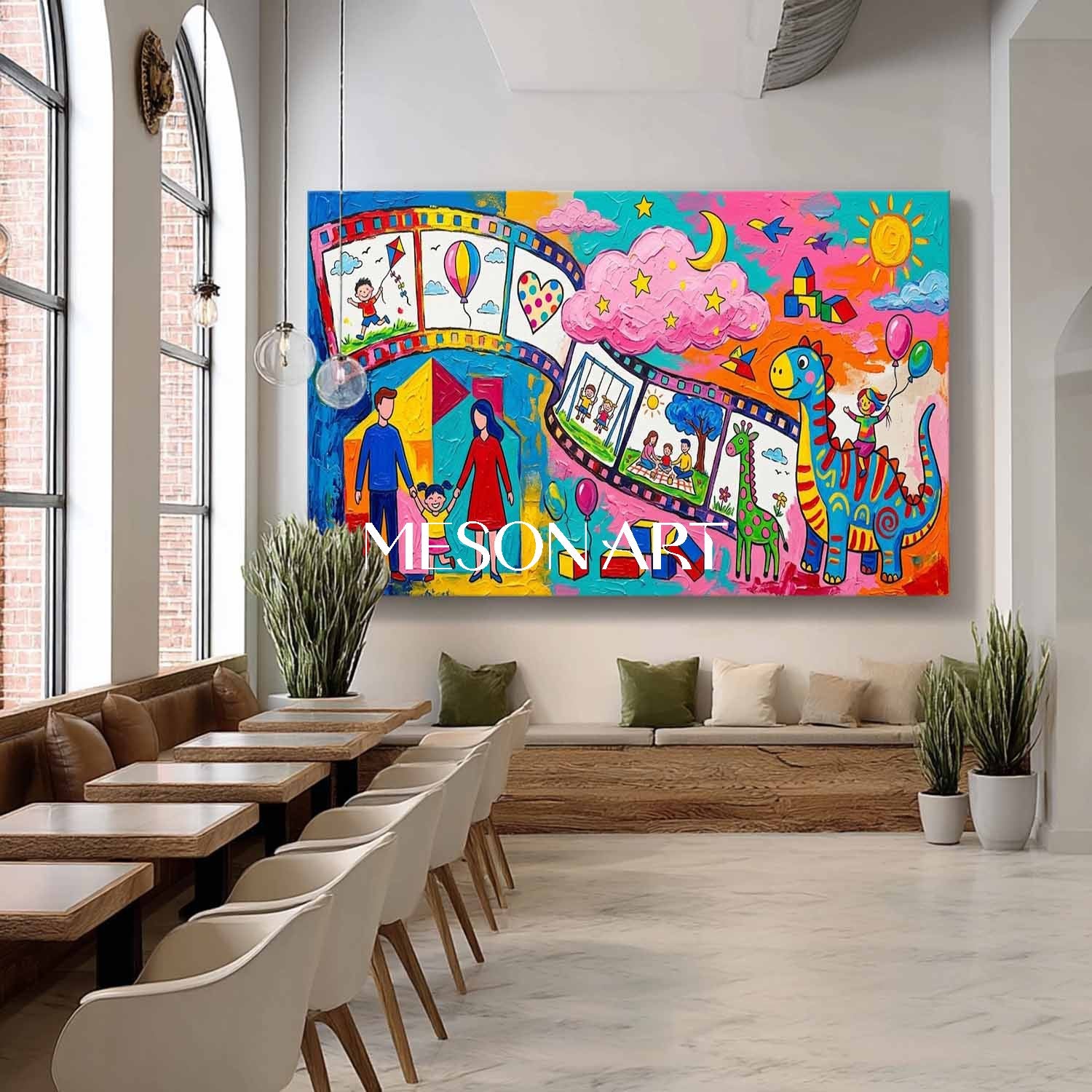 Colorful Family Graffiti Art With Dinosaurs For Kids Room Decor