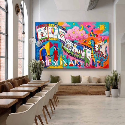 Colorful Family Graffiti Art With Dinosaurs For Kids Room Decor