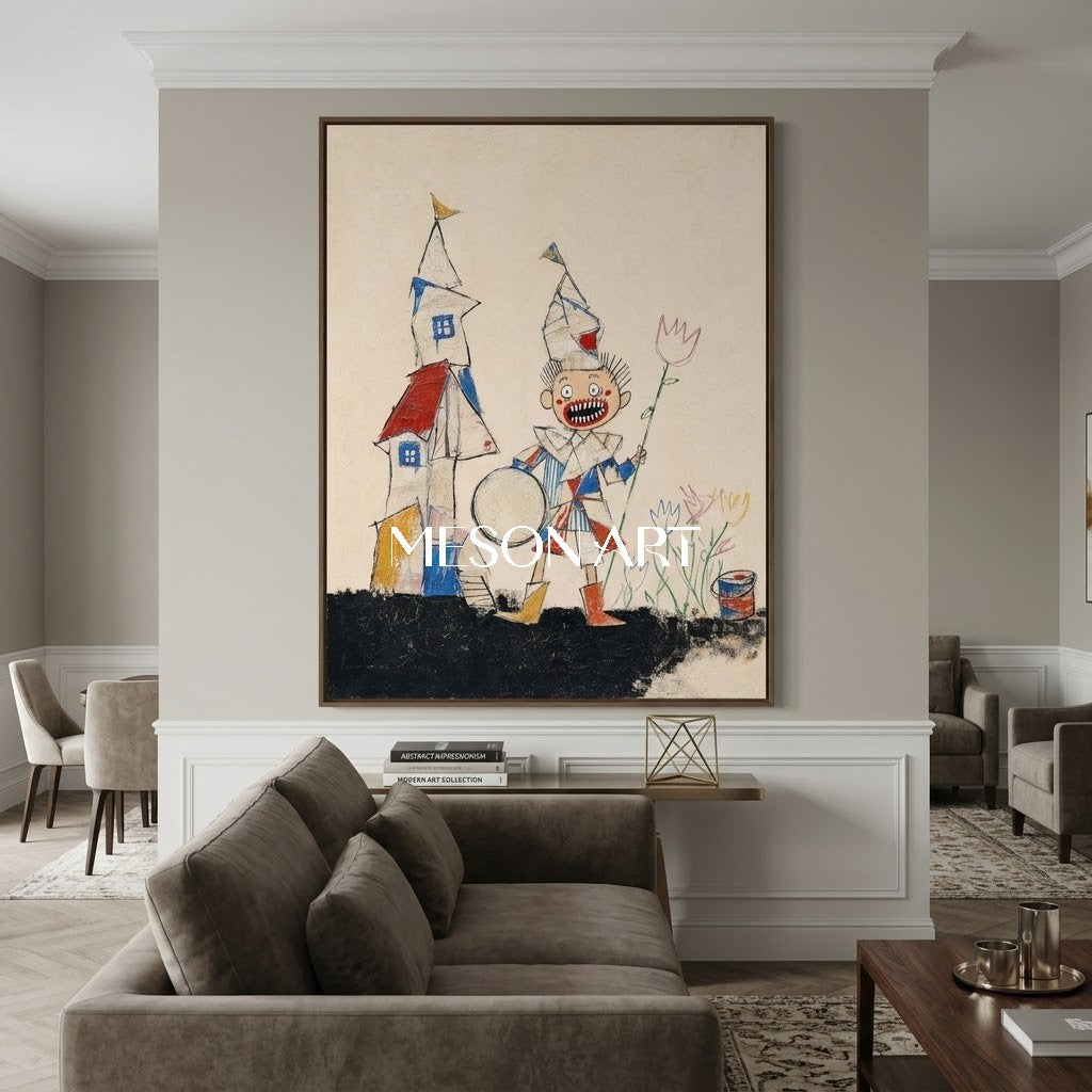 Whimsical Pop Art Painting With Cartoon Characters For Modern Living Room Decor