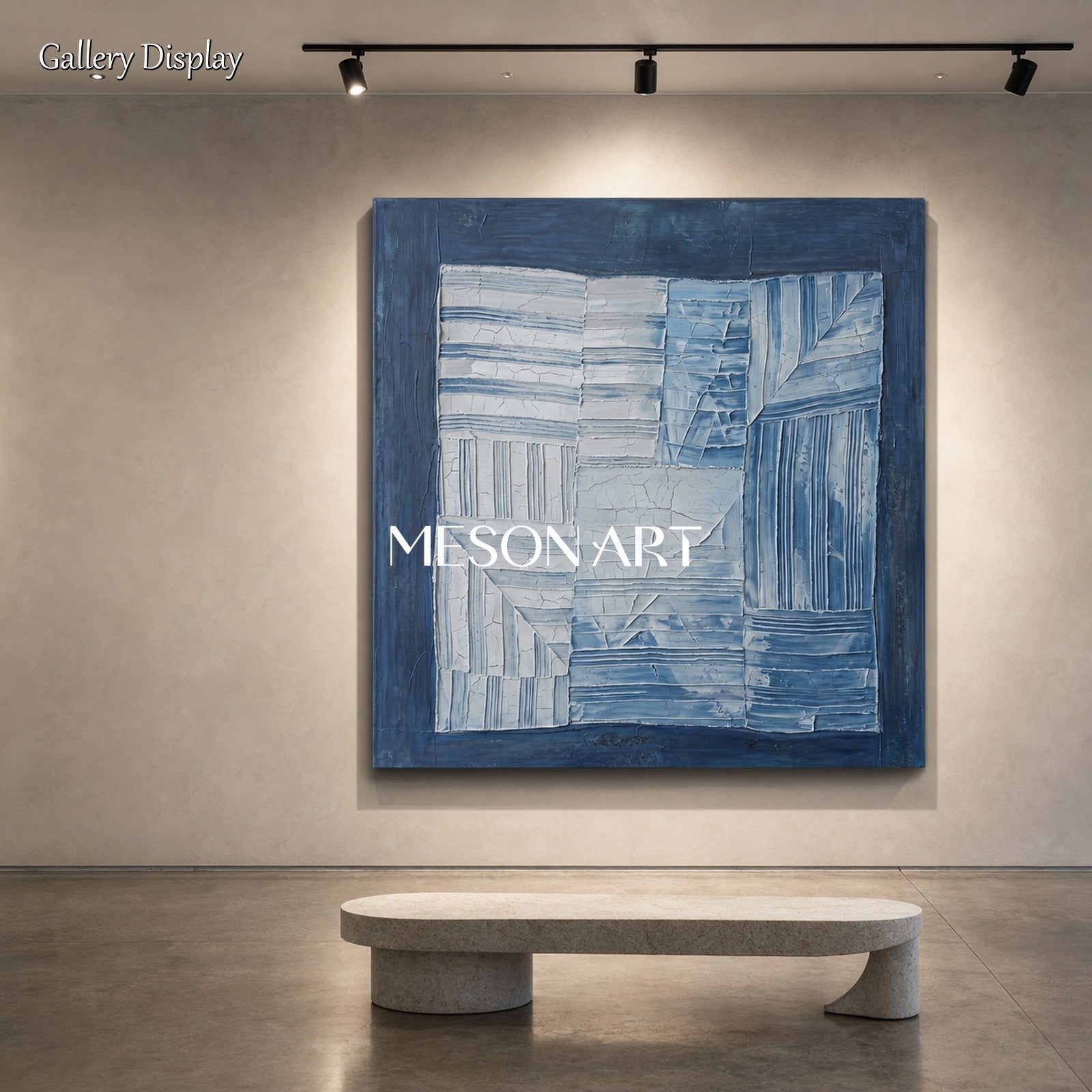 Blue Abstract Wall Art With Textured Relief For Wabi-Sabi Home Decor