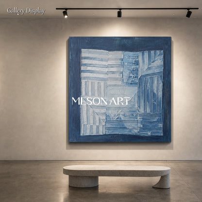 Blue Abstract Wall Art With Textured Relief For Wabi-Sabi Home Decor