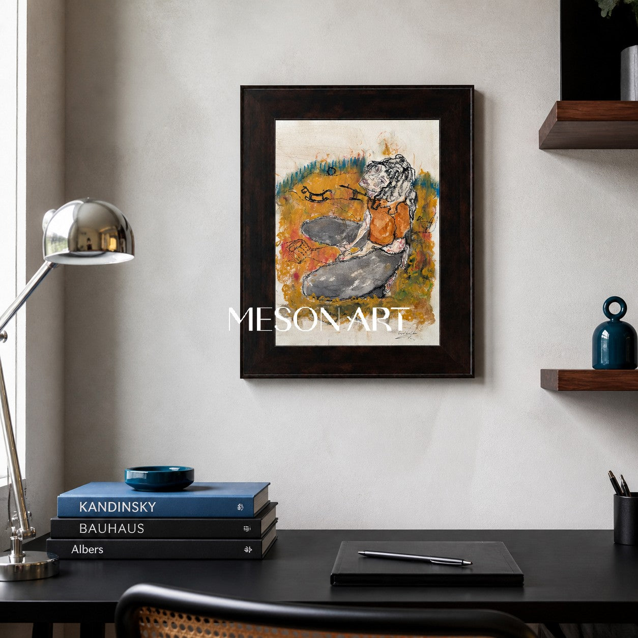 Brown And Orange Contemporary Figurative Painting Rectangular Wall Art Original Artist Fine Artwork By Mesonart