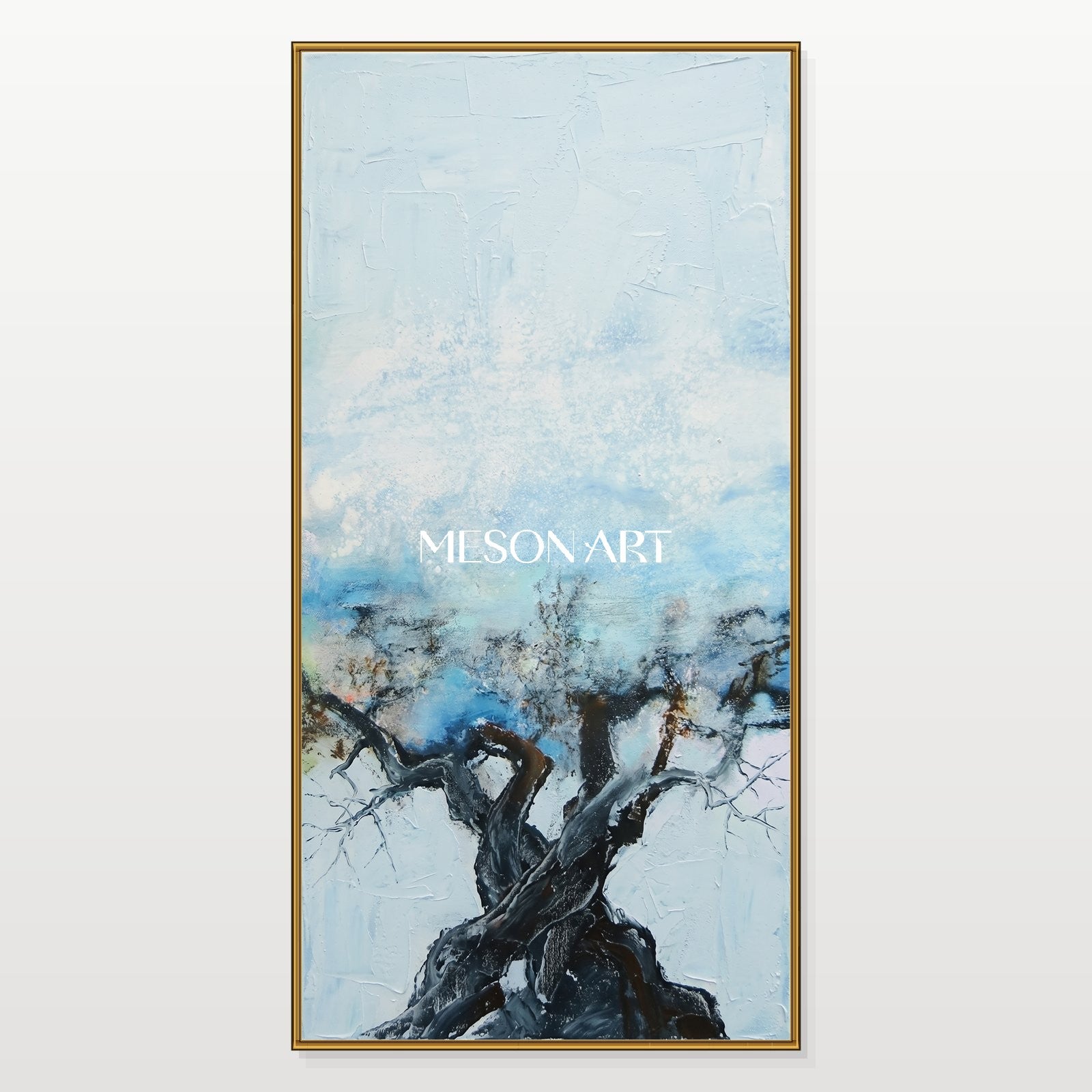 Blue And Black Abstract Painting Panoramic Landscape Wall Art Modern Contemporary Luxury By Mesonart
